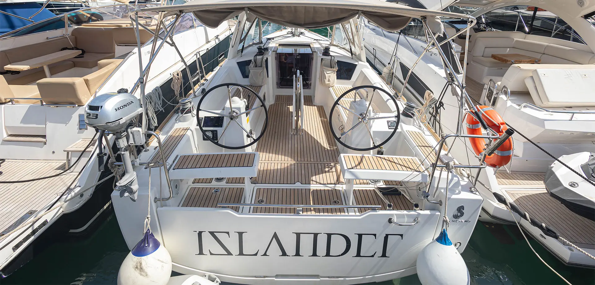 Islander Charter boarding the yacht at marina